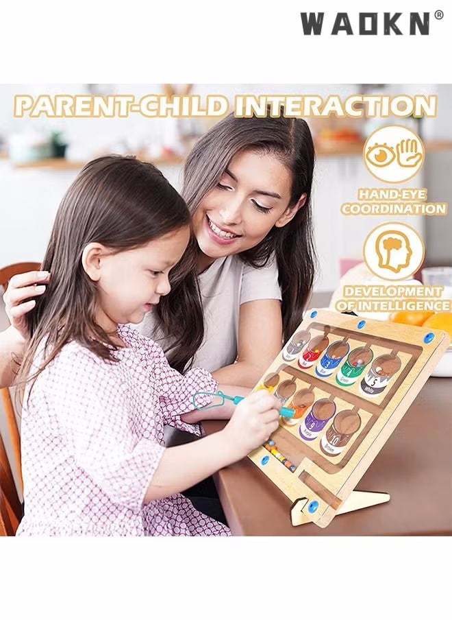 Magnetic Color and Number Maze,Montessori Educational Wooden Magnet Puzzle Game Board for Toddlers,Toddler Activities Counting Matching Games,Learning Fine Motor Skills for Preschoolers