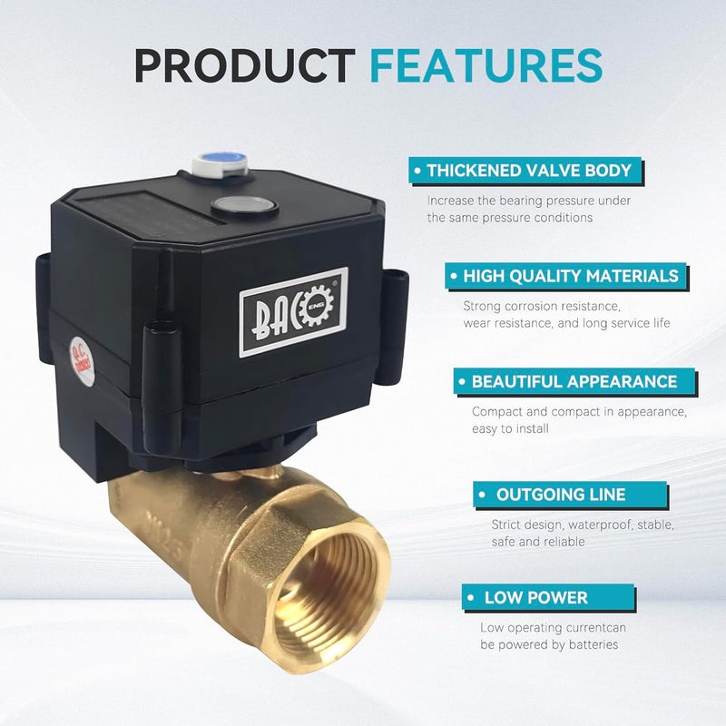 BACOENG Motorized Ball Valve, 2 Wire Auto Return 1" Brass Electrical Ball Valve - Image 2