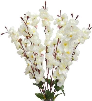Coolkart Faux Silk White Orchid Artificial Flowers (Pack Of 1 Bunch) Made In India - Image 4