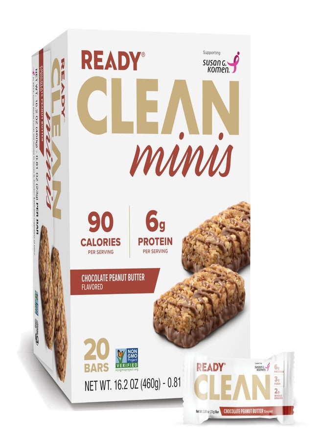 Ready® Clean Minis Protein Bars – Healthy Snack Bars with Whey Protein & Fiber | Gluten-Free, Non-GMO, On-the-Go Snack for Kids & Adults | 90 Cal Energy Bites | Chocolate Peanut Butter (20 bars) - Image 1
