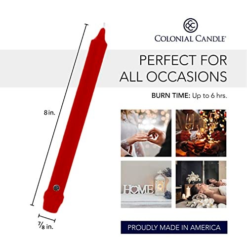 Colonial Candle Unscented Taper Candle, Classic Collection, Red, 8 In, Pack of 12 - Up to 6 Hours Burn - Image 3