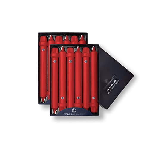 Colonial Candle Unscented Taper Candle, Classic Collection, Red, 8 In, Pack of 12 - Up to 6 Hours Burn - Image 1