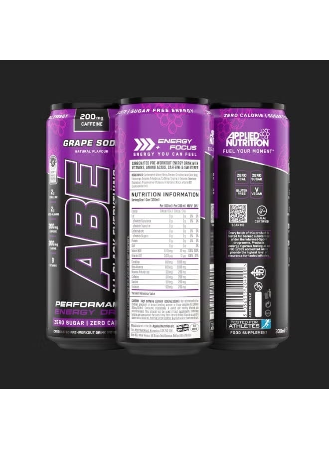 Applied Nutrition ABE Pre Workout Cans - All Black Everything Energy + Performance Drink, ABE Carbonated Beverage Sugar Free 330ml-Mix & Match - Image 3