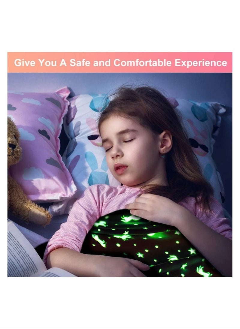 Glow in The Dark Throw Blanket Super Soft Flannel Fleece Blanket 100 x 150cm Warm Cozy Furry Blanket for Kids Decorated with Stars and Horse Holiday Birthday Gift for Kids Girls Boys Teens - Image 1