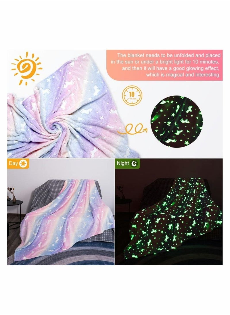 Glow in The Dark Throw Blanket Super Soft Flannel Fleece Blanket 100 x 150cm Warm Cozy Furry Blanket for Kids Decorated with Stars and Horse Holiday Birthday Gift for Kids Girls Boys Teens - Image 3