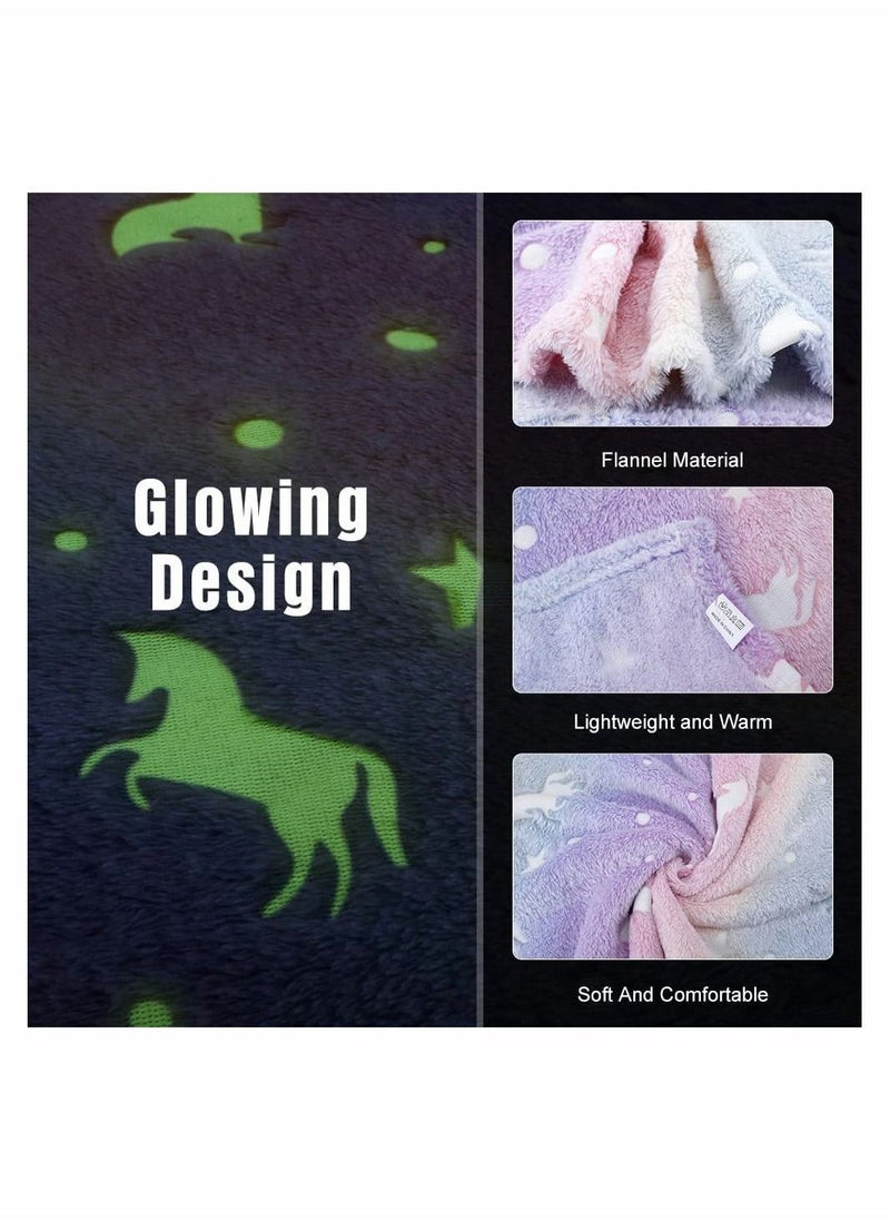 Glow in The Dark Throw Blanket Super Soft Flannel Fleece Blanket 100 x 150cm Warm Cozy Furry Blanket for Kids Decorated with Stars and Horse Holiday Birthday Gift for Kids Girls Boys Teens - Image 2