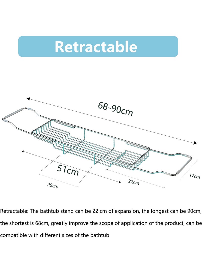 صينية حوض الاستحمام حوض الاستحمام رف التخزين حوض الاستحمام ضوء الحمام حوض الاستحمام الفاخر رف الاستحمام 68-90 سم قابل للضبط (فضي) - Image 2