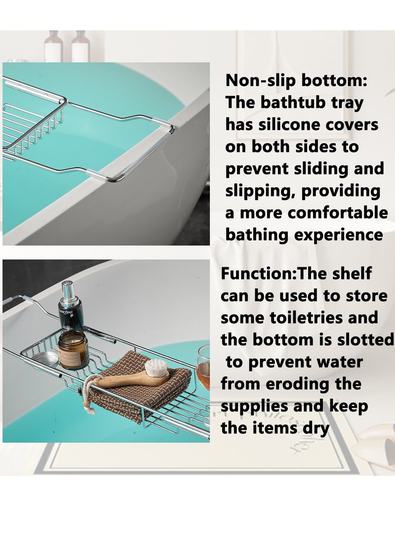 صينية حوض الاستحمام حوض الاستحمام رف التخزين حوض الاستحمام ضوء الحمام حوض الاستحمام الفاخر رف الاستحمام 68-90 سم قابل للضبط (فضي) - Image 3