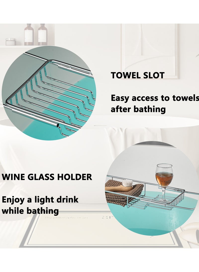 صينية حوض الاستحمام حوض الاستحمام رف التخزين حوض الاستحمام ضوء الحمام حوض الاستحمام الفاخر رف الاستحمام 68-90 سم قابل للضبط (فضي) - Image 4