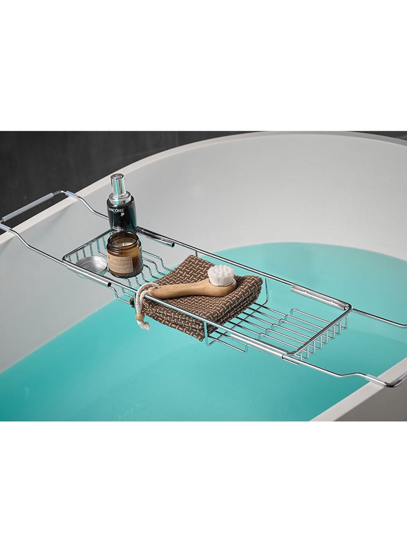 صينية حوض الاستحمام حوض الاستحمام رف التخزين حوض الاستحمام ضوء الحمام حوض الاستحمام الفاخر رف الاستحمام 68-90 سم قابل للضبط (فضي) - Image 1