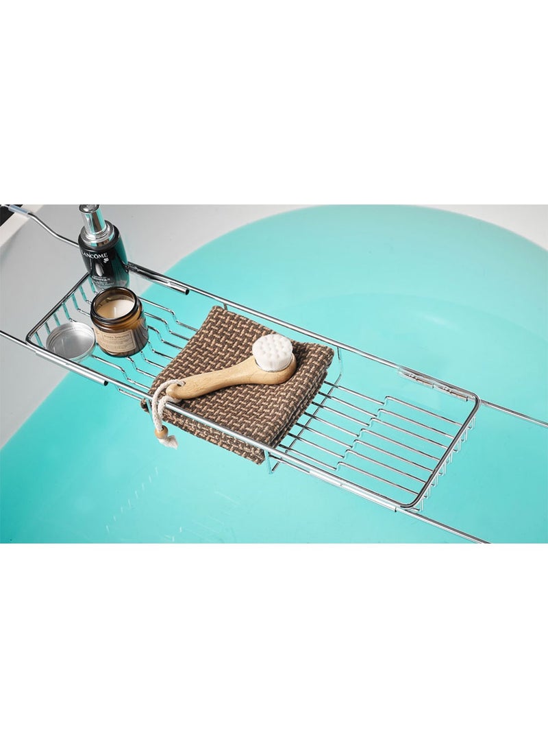 صينية حوض الاستحمام حوض الاستحمام رف التخزين حوض الاستحمام ضوء الحمام حوض الاستحمام الفاخر رف الاستحمام 68-90 سم قابل للضبط (فضي) - Image 5