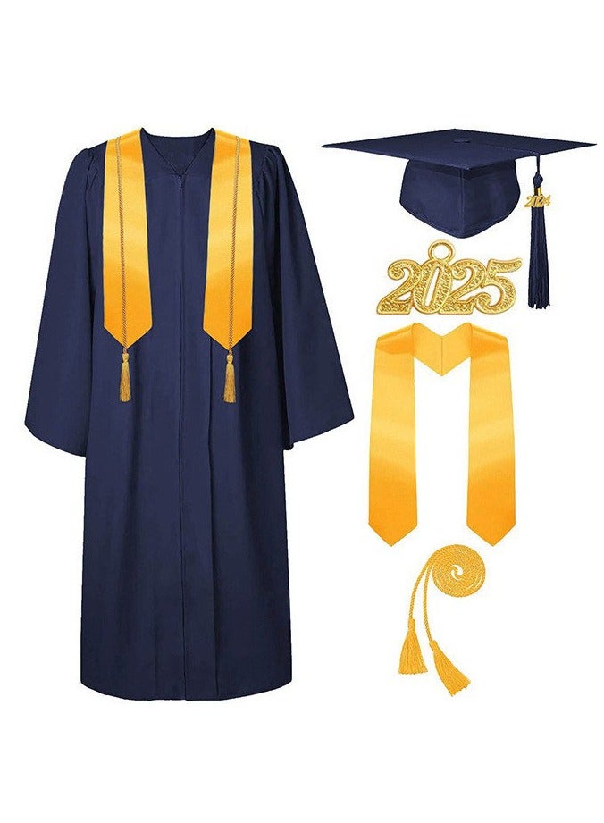 Loquat Middle High School College Graduation Gown Robe With Cap Wine Blue