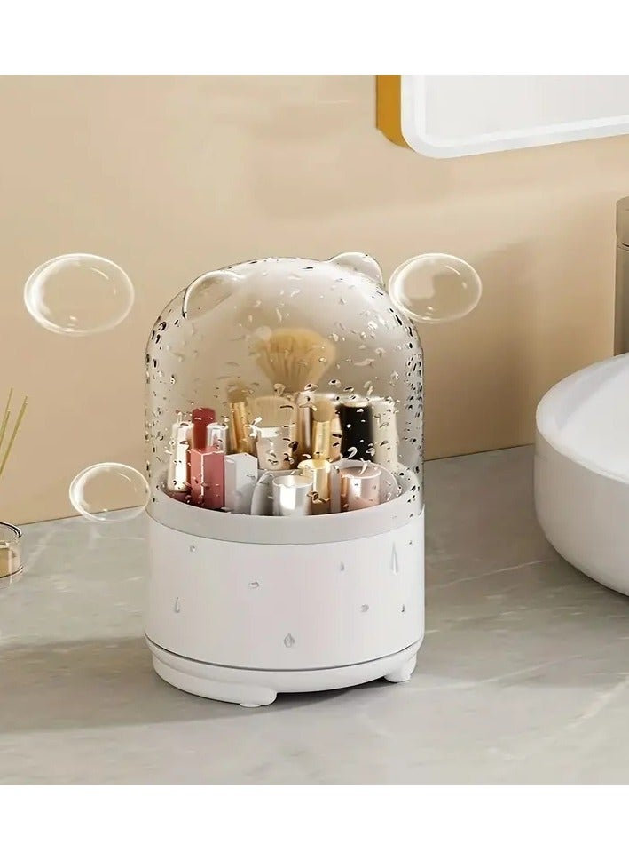 ORiTi Bear Designed Makeup Brush Holder with Dustproof Cover Rotating Organizer for Vanity Bathroom and Countertop Clear cover for easy Storage and access - Image 2