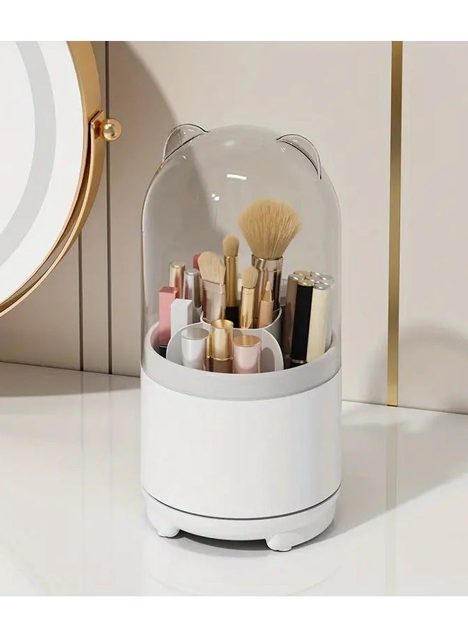 ORiTi Bear Designed Makeup Brush Holder with Dustproof Cover Rotating Organizer for Vanity Bathroom and Countertop Clear cover for easy Storage and access - Image 1