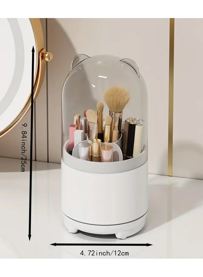 ORiTi Bear Designed Makeup Brush Holder with Dustproof Cover Rotating Organizer for Vanity Bathroom and Countertop Clear cover for easy Storage and access - Image 3