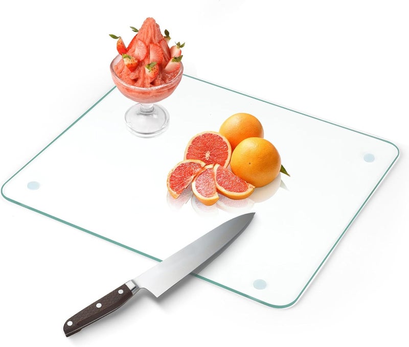 FUIJOL Tempered Glass Cutting Boards for Kitchen Counter, Clear Cutting Board for Countertop with Non-Slip Feet – Heat, Scratch, Shatter Resistant, Easy to Clean, 12x16" - Image 1