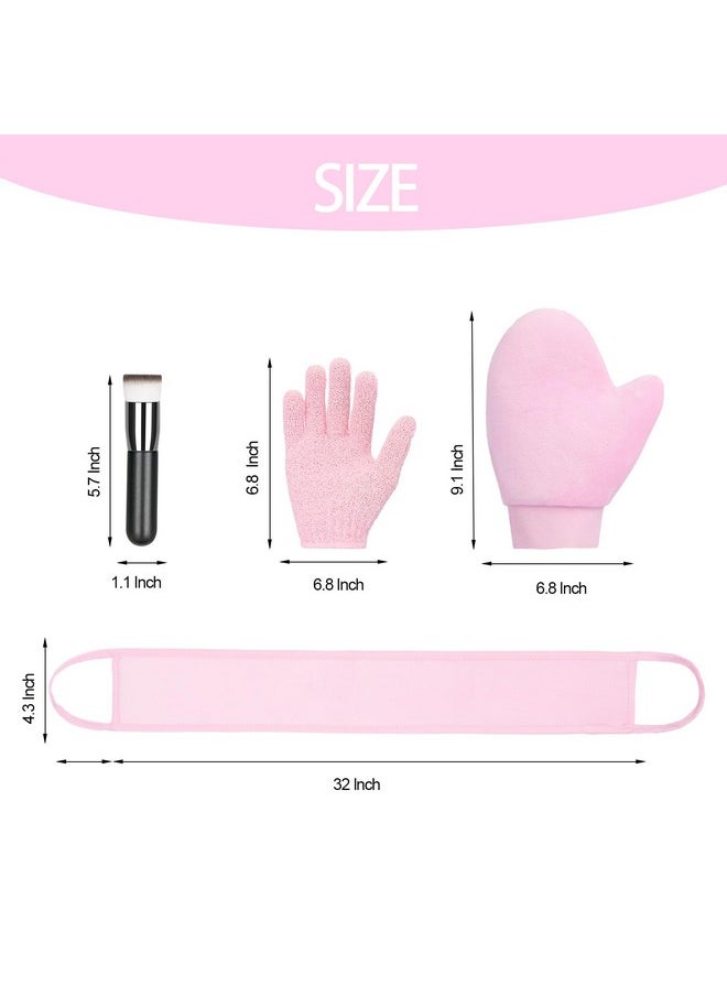 UNIMEIX UNIMEIX 4 Pack Self Tanning Mitt Applicator Kit Set Self Tan Back Applicator with Self Tanning Glove for Self Tan Mitt Mini Self Tan Glove and Sunscreen Brush (Pink)  - Image 2