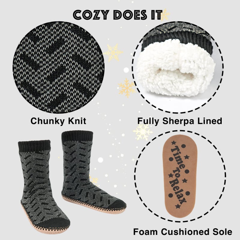 Cozylook Mens Slipper Socks Fleece Lined Non-slip Soles, Winter Soft Thick Cozy Home Boots, Warm Fuzzy House Shoes Indoor, Adult Size 12-13 - Image 5