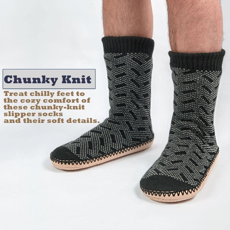 Cozylook Mens Slipper Socks Fleece Lined Non-slip Soles, Winter Soft Thick Cozy Home Boots, Warm Fuzzy House Shoes Indoor, Adult Size 12-13 - Image 4