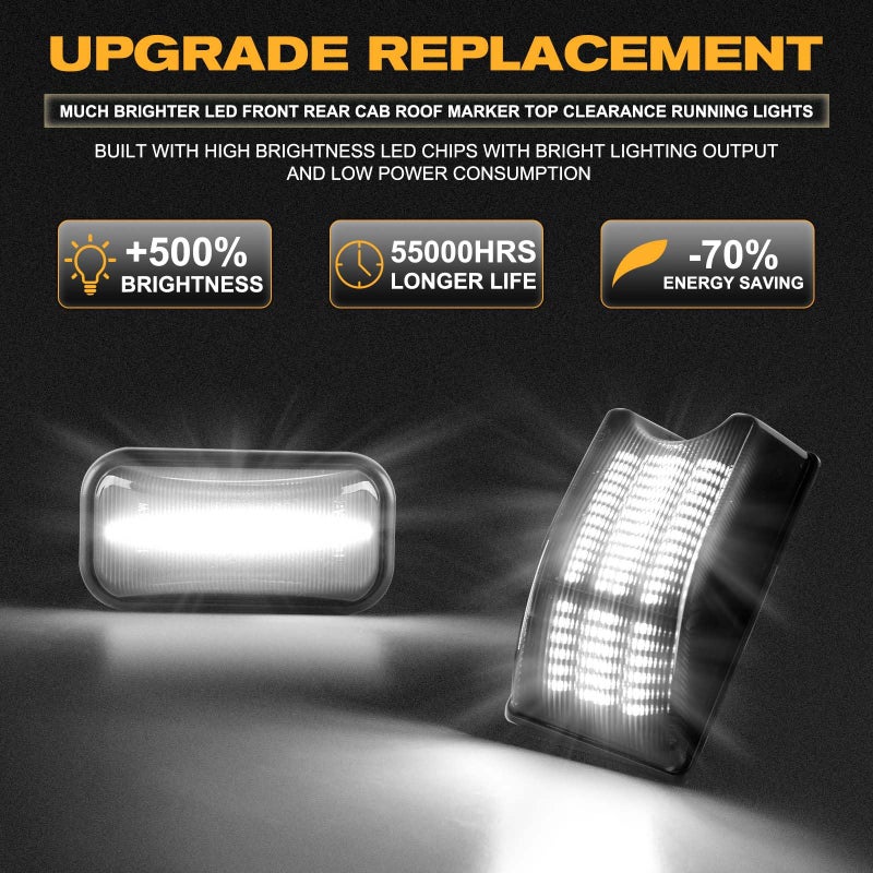 Gempro White LED Cab Roof Marker Lights Front Back Top Clearance Running Lights Kits Compatible with 2003-2009 Hummer H2 SUT Smoked Len, 10PCS - Image 3