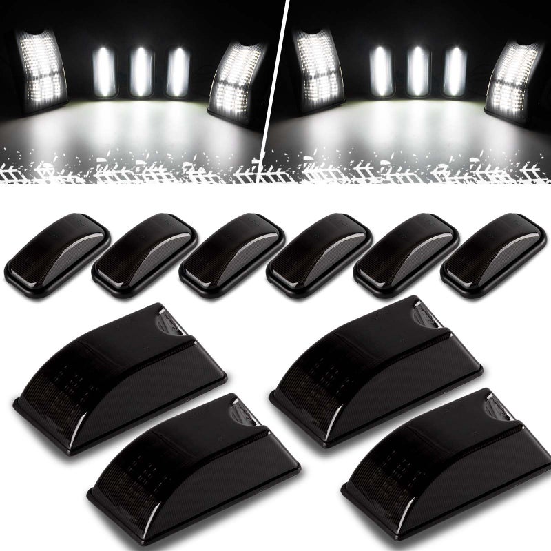 Gempro White LED Cab Roof Marker Lights Front Back Top Clearance Running Lights Kits Compatible with 2003-2009 Hummer H2 SUT Smoked Len, 10PCS - Image 1