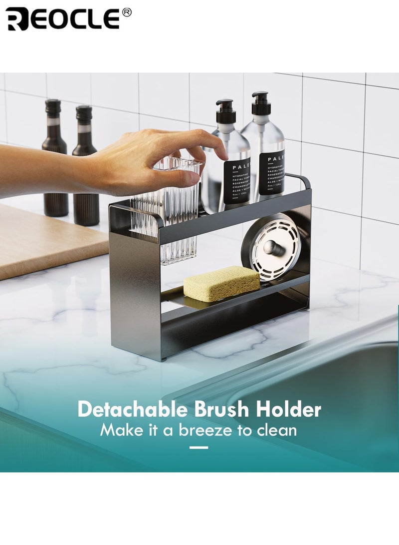 REOCLE 2-Tier Sponge Holder for Kitchen Sink Rustproof Sink Organizer with Chopstick Holder Auto-Draining Sink Caddy for Dish Soap Brush Scrubber Ideal for Kitchen Sink Storage - Image 3