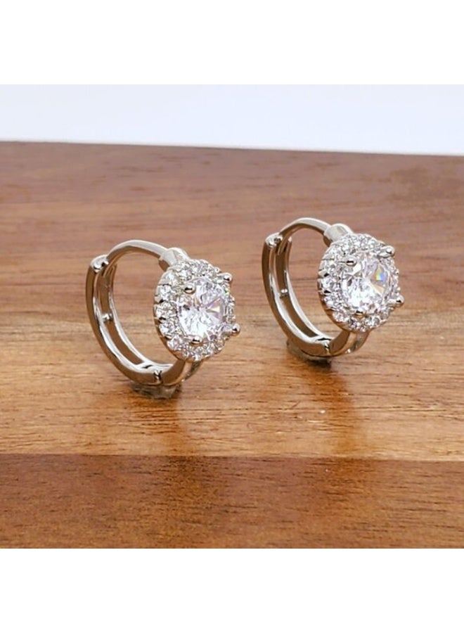 Luxuria Small hoop earrings decorated with a central stone surrounded by a halo of small stones, "Hage Halo Earrings". - Image 1