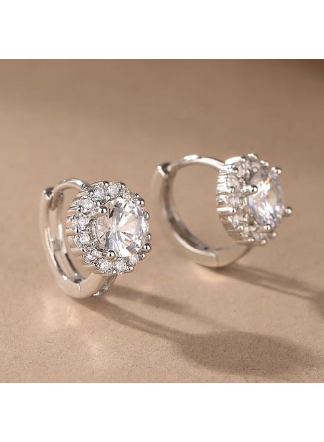 Luxuria Small hoop earrings decorated with a central stone surrounded by a halo of small stones, "Hage Halo Earrings". - Image 2