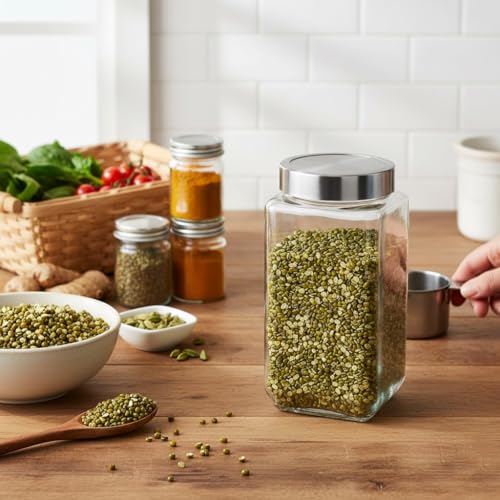 Femora Glass Containers for Kitchen| Glass Storage Jars for Kitchen| Glass Jars| 1 Year Warranty| Jars for Snacks, Fry Food, Masala, Spice, Pickles, Cookies| 985 ml| Set of 1 - Image 1