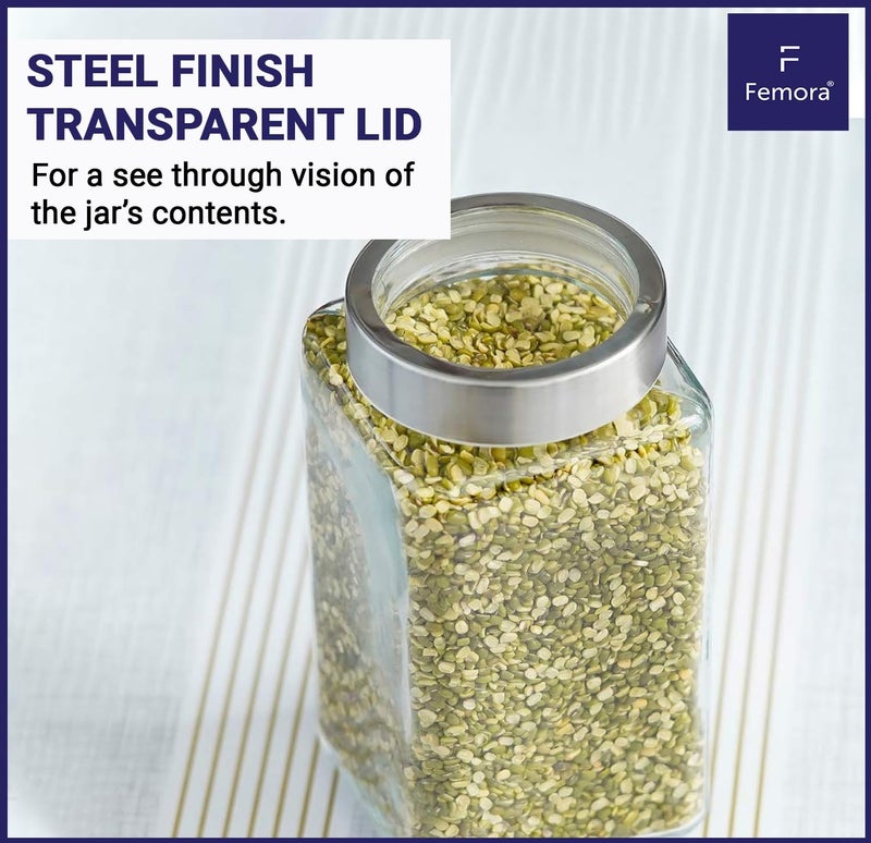 Femora Glass Containers for Kitchen| Glass Storage Jars for Kitchen| Glass Jars| 1 Year Warranty| Jars for Snacks, Fry Food, Masala, Spice, Pickles, Cookies| 985 ml| Set of 1 - Image 4