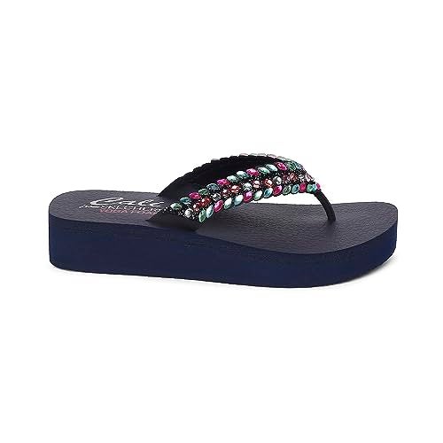 Skechers Womens Vinyasa - Lovely Oasis Casual Sandals Vegan Glittering Mini Crystal All Over Detailing On Upper Navy Blue - 6 Uk (119633) - Image 1