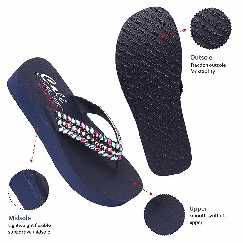 Skechers Womens Vinyasa - Lovely Oasis Casual Sandals Vegan Glittering Mini Crystal All Over Detailing On Upper Navy Blue - 6 Uk (119633) - Image 3