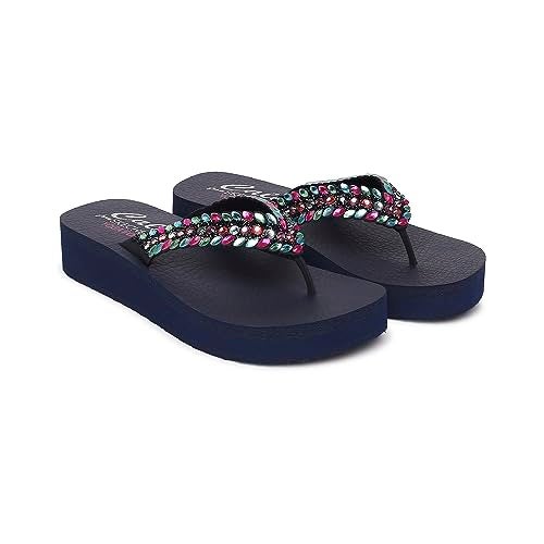 Skechers Womens Vinyasa - Lovely Oasis Casual Sandals Vegan Glittering Mini Crystal All Over Detailing On Upper Navy Blue - 6 Uk (119633) - Image 2