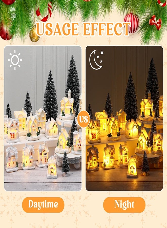 Vinsot 26 Pcs Resin Christmas Miniature Village Sets Light up, Christmas Snow Scene Town, 8 LED Houses Figurines, and 10 Pine Trees, Xmas Table Decor for Winter Building Ornaments - Image 3