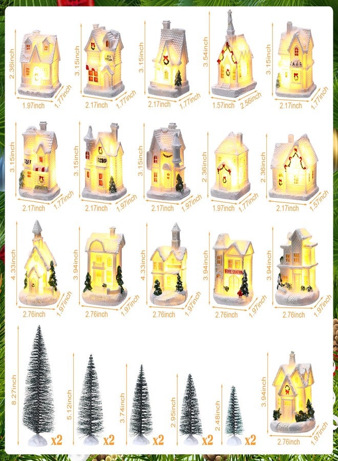 Vinsot 26 Pcs Resin Christmas Miniature Village Sets Light up, Christmas Snow Scene Town, 8 LED Houses Figurines, and 10 Pine Trees, Xmas Table Decor for Winter Building Ornaments - Image 2