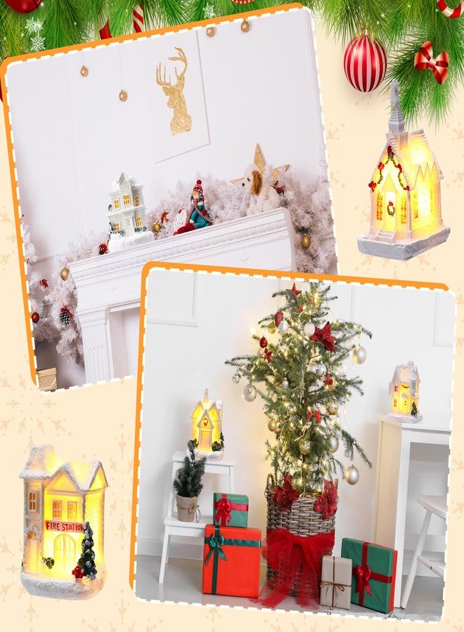 Vinsot 26 Pcs Resin Christmas Miniature Village Sets Light up, Christmas Snow Scene Town, 8 LED Houses Figurines, and 10 Pine Trees, Xmas Table Decor for Winter Building Ornaments - Image 5