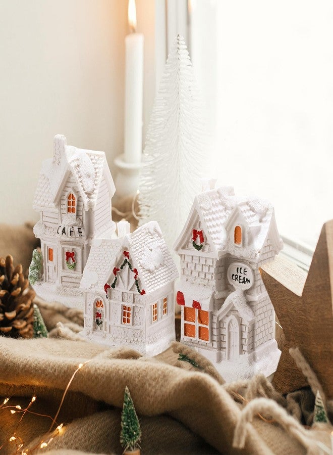 Vinsot 26 Pcs Resin Christmas Miniature Village Sets Light up, Christmas Snow Scene Town, 8 LED Houses Figurines, and 10 Pine Trees, Xmas Table Decor for Winter Building Ornaments - Image 4