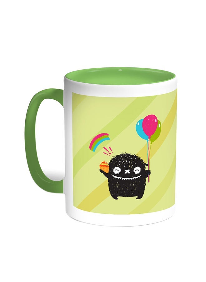 RYN Cartoon Drawing - The Joy Of Eid Printed Coffee Mug Green/White 11ounce