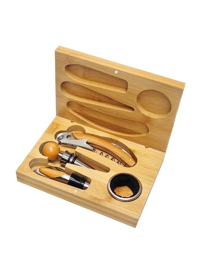Bamboo Wine Gift Box with Corkscrew, Conical Stopper, Pourer and Stop Drops