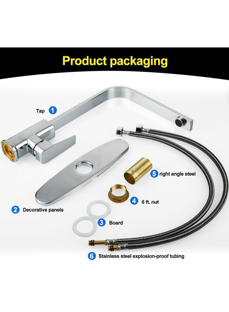 WENTCCION Kitchen Faucet, Kitchen Sink Mixer Tap with 360° Rotatable, Single-Handle High Arc Swan-Neck Modern Stainless Steel Kitchen Faucet, Kitchen Sink Faucets with 2 Hose - Image 3