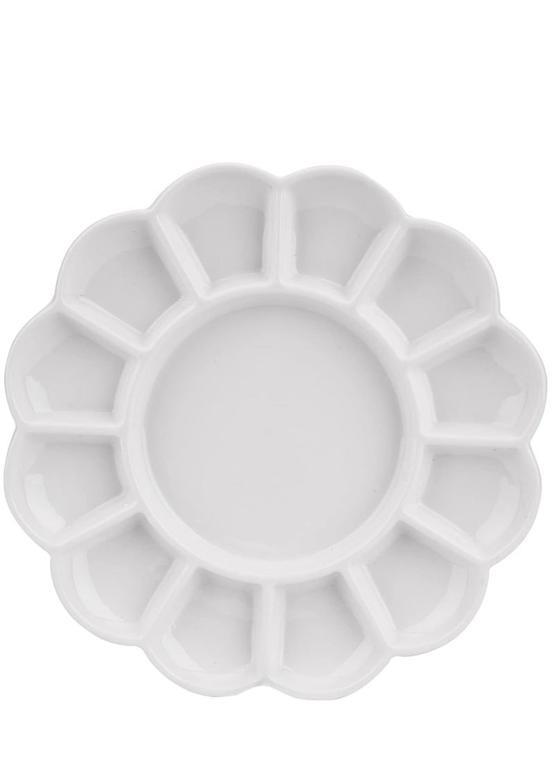 Excefore 8 Inch 13 Wells Artist Ceramic Paint Palette, Circular Ceramic Watercolor Painting Mixing Tray for Watercolor Gouache Acrylic Oil Painting - Image 1