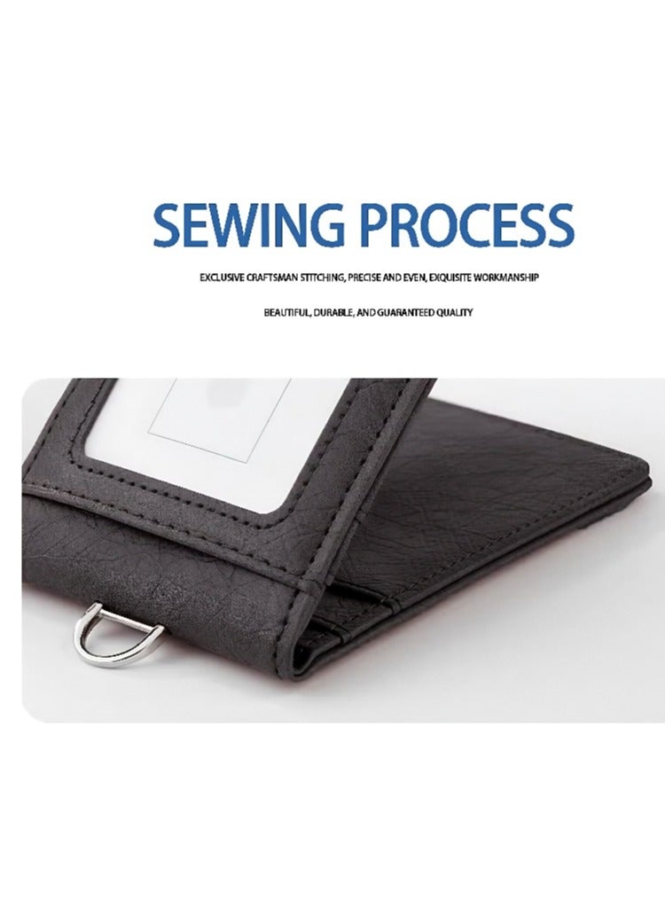 Id Card Wallet Made of Leather Material, Foldable PU Card Wallet with Retractable Cord,Multi-card Slot Id Card Wallet with Large Capacity Design - Image 5