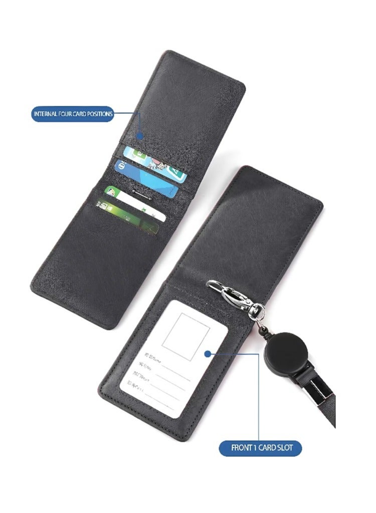 Id Card Wallet Made of Leather Material, Foldable PU Card Wallet with Retractable Cord,Multi-card Slot Id Card Wallet with Large Capacity Design - Image 3