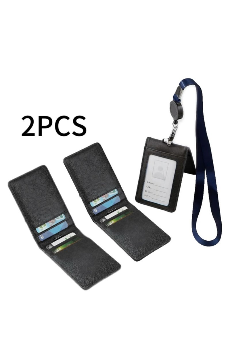 Id Card Wallet Made of Leather Material, Foldable PU Card Wallet with Retractable Cord,Multi-card Slot Id Card Wallet with Large Capacity Design - Image 1