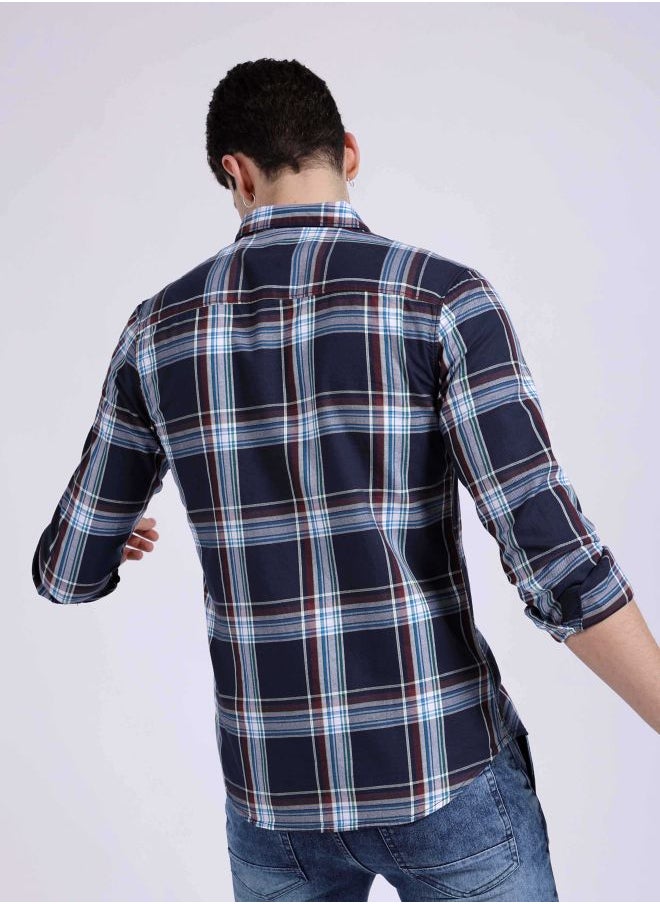 The Indian Garage Co Men Slim Fit Checkered Full Sleeves Cutaway Collar Casual Shirt  - Image 2