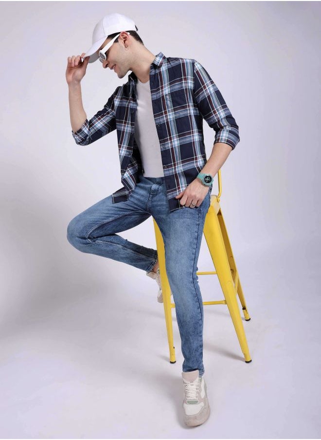 The Indian Garage Co Men Slim Fit Checkered Full Sleeves Cutaway Collar Casual Shirt  - Image 5