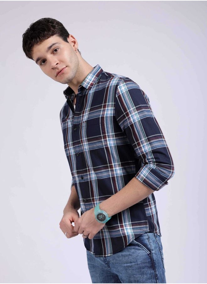 The Indian Garage Co Men Slim Fit Checkered Full Sleeves Cutaway Collar Casual Shirt  - Image 3