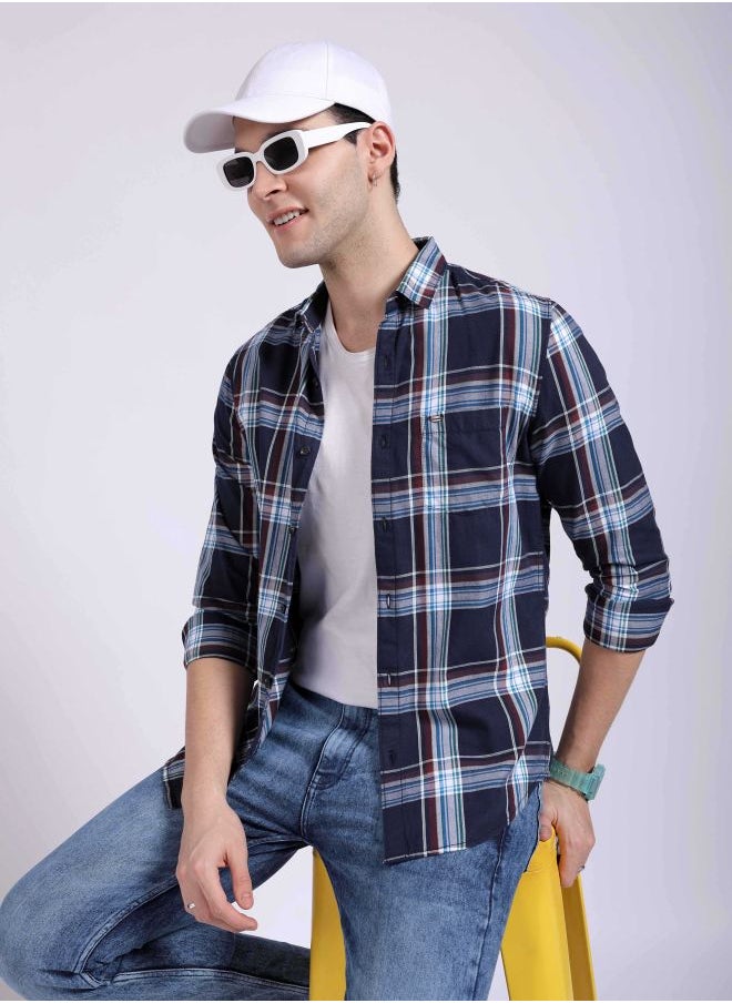 The Indian Garage Co Men Slim Fit Checkered Full Sleeves Cutaway Collar Casual Shirt  - Image 1
