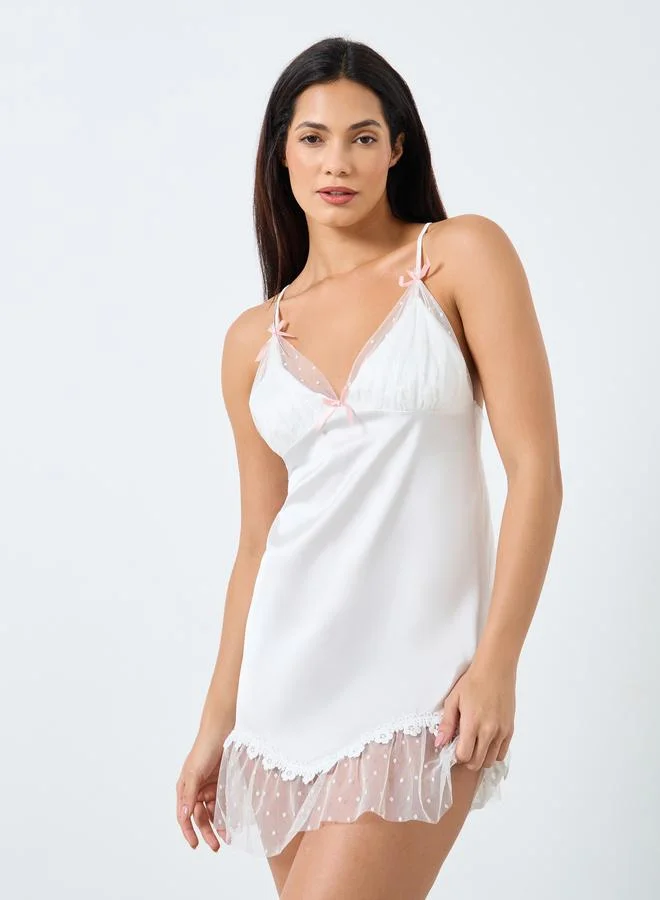 Take Two Take Two Mesh Insert Bow Detail Slip Dress