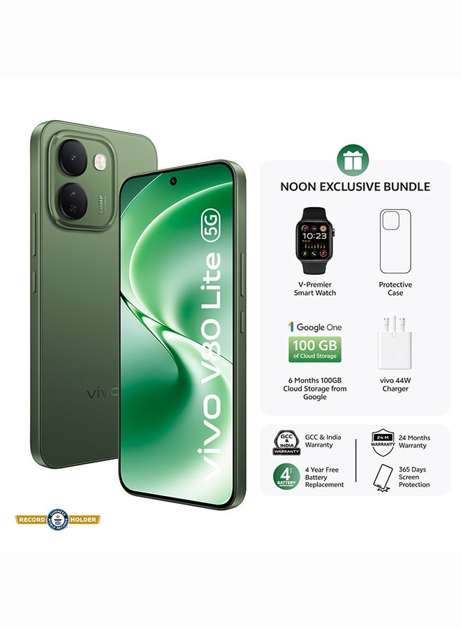 فيفو V80 Lite AI Dual SIM 5G Green 8GB 128GB With Exclusive Gifts Smartwatch,44W Charger And 24 Months Warranty + 1 Year Screen Replacement - Middle East Version - Image 1